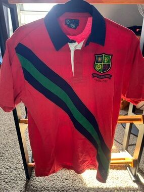Polo by Ralph Lauren Red Rugby Shirt with Green & Black Diagonal Stripe